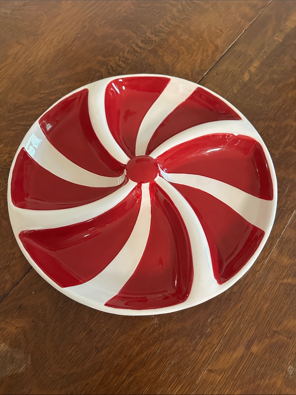 St Nicholas square large ceramic 14.5” round  four compartment peppermint plate